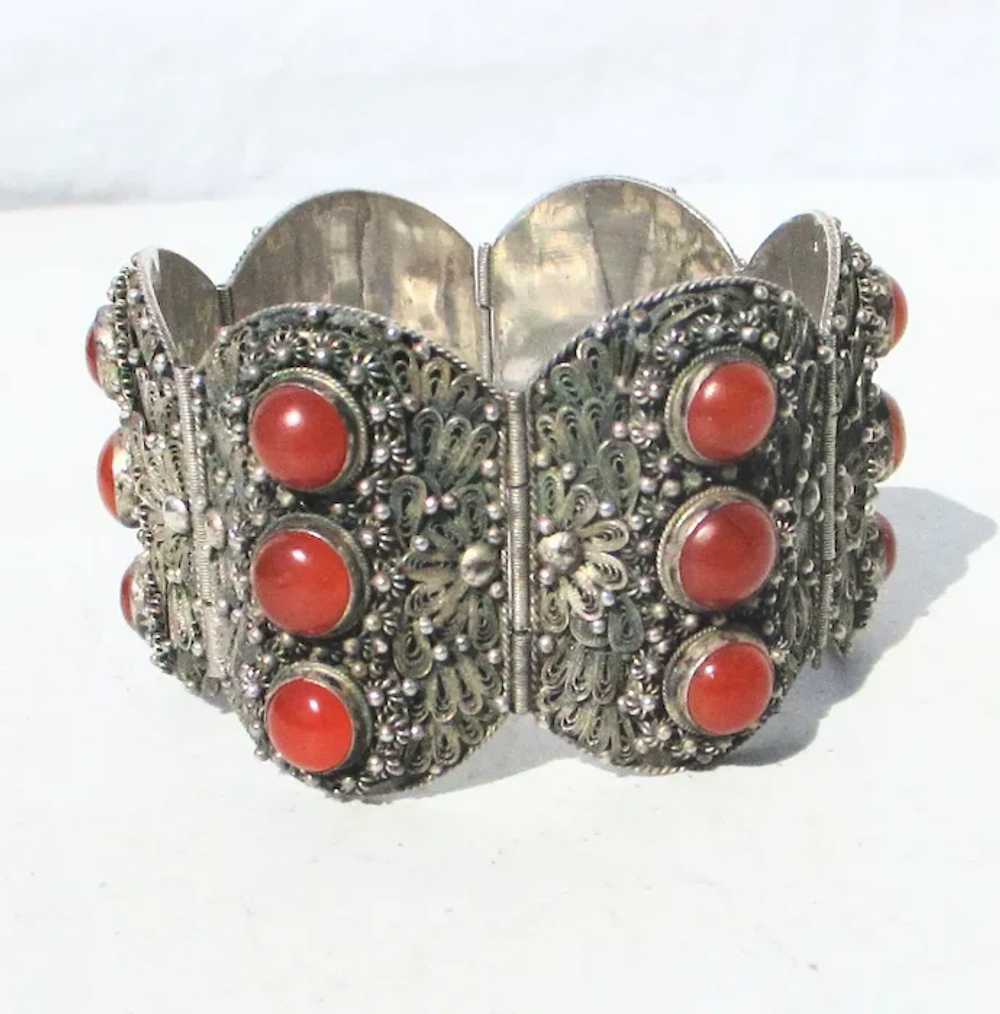 Chinese Silver Filagree and Carnelian Bracelet - image 5