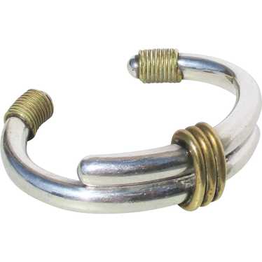 Modernist Sterling and Brass Cuff Bracelet Vintag… - image 1