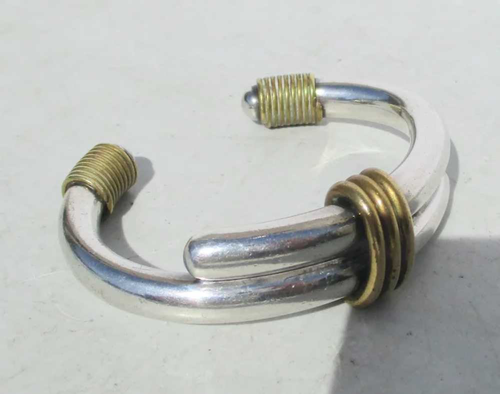 Modernist Sterling and Brass Cuff Bracelet Vintag… - image 2