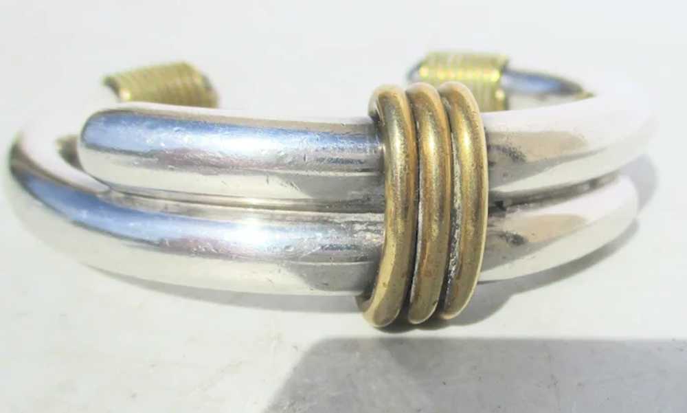 Modernist Sterling and Brass Cuff Bracelet Vintag… - image 3