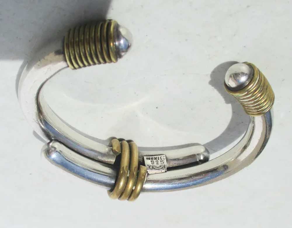 Modernist Sterling and Brass Cuff Bracelet Vintag… - image 4