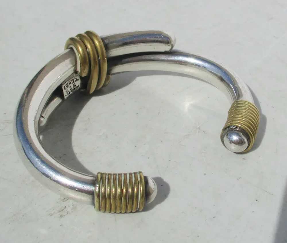 Modernist Sterling and Brass Cuff Bracelet Vintag… - image 5
