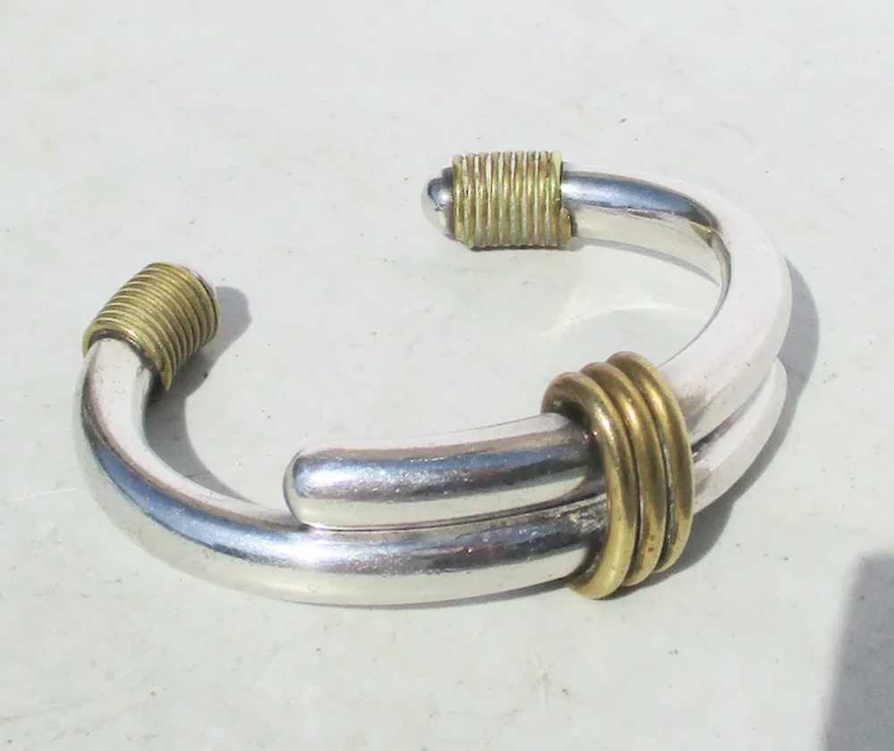 Modernist Sterling and Brass Cuff Bracelet Vintag… - image 6