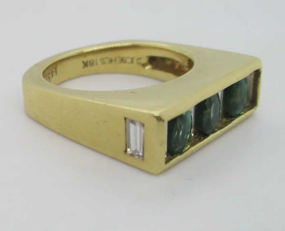 Joe Hess 18kt. Emerald and Baguette Vintage Ring - image 2