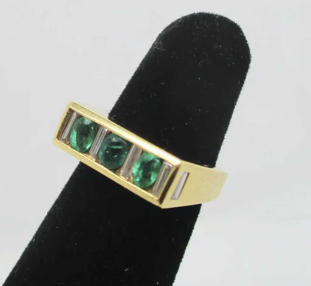 Joe Hess 18kt. Emerald and Baguette Vintage Ring - image 4