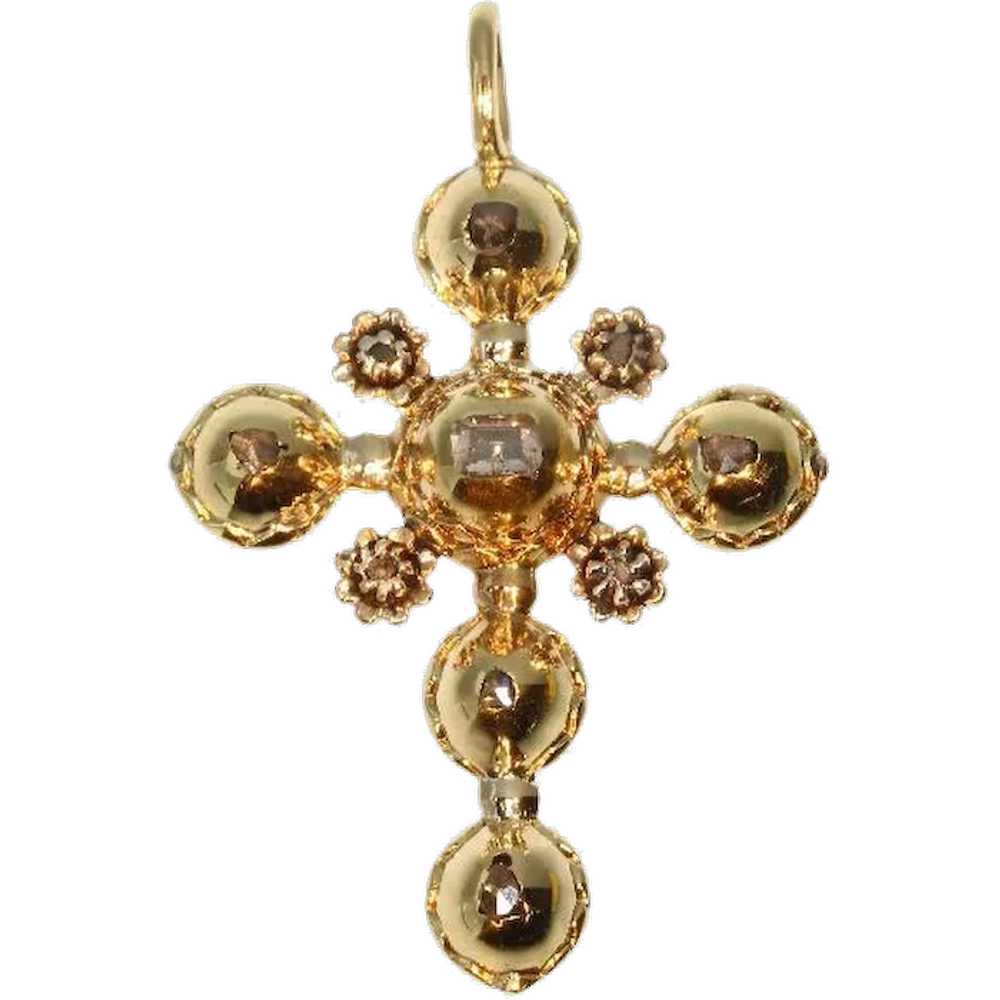 Antique 18th Century Baroque Diamond and Gold Cro… - image 1