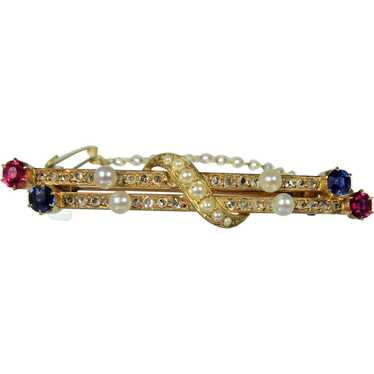 Antique Victorian Diamond Ruby Sapphire and Pearl… - image 1