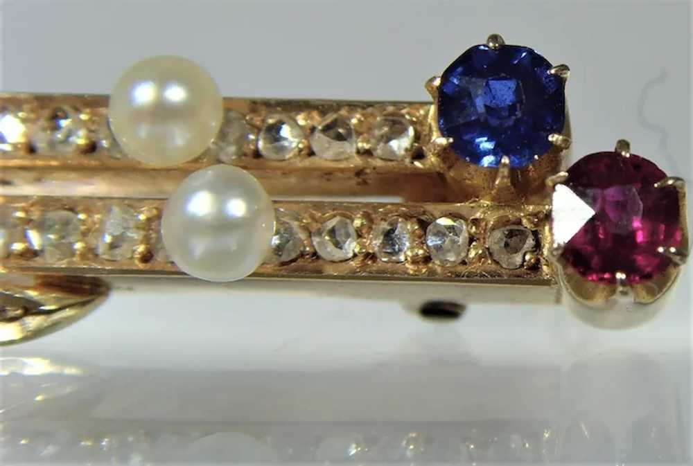 Antique Victorian Diamond Ruby Sapphire and Pearl… - image 4