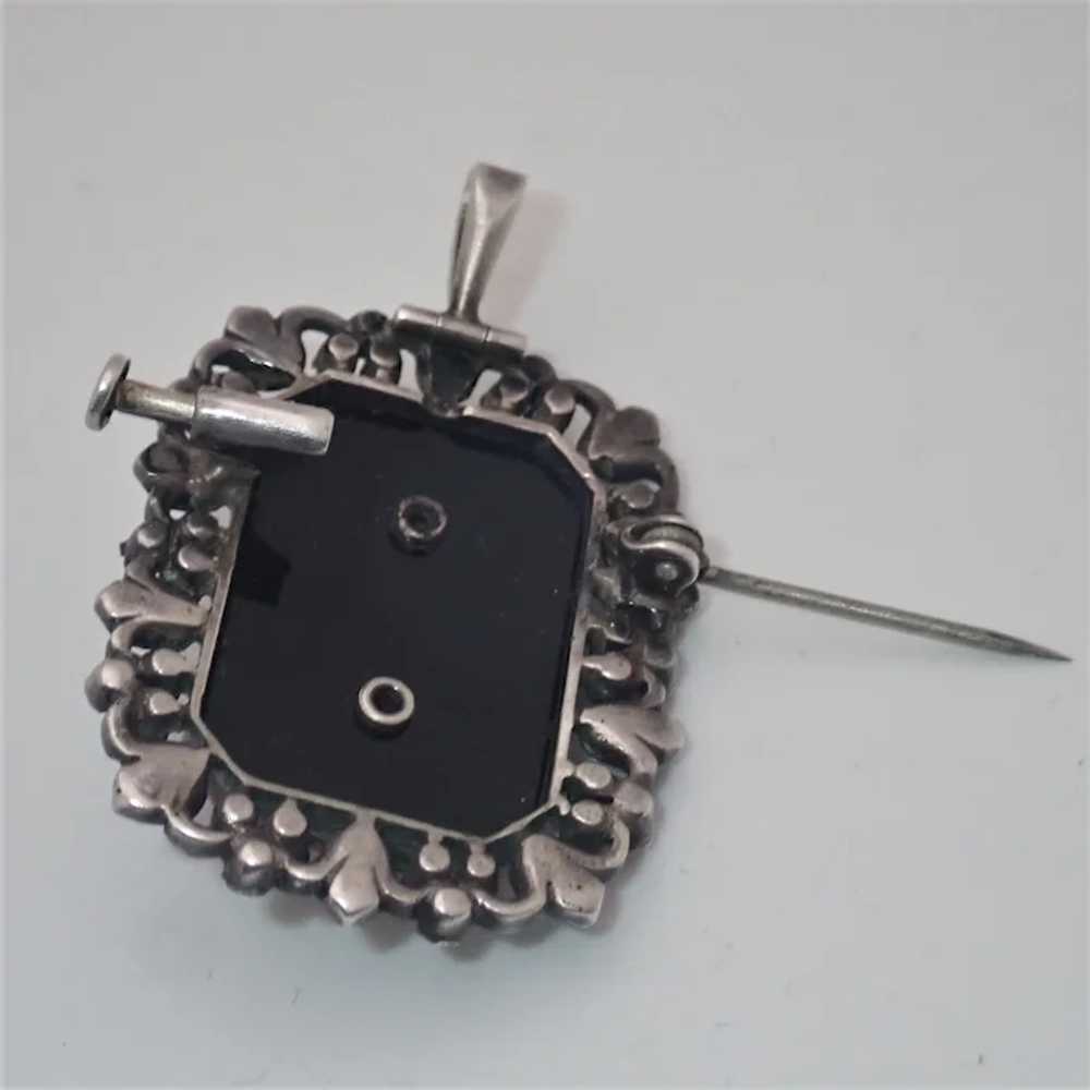 Art Deco Silver Onyx and Turquoise Pendant /Pin - image 4