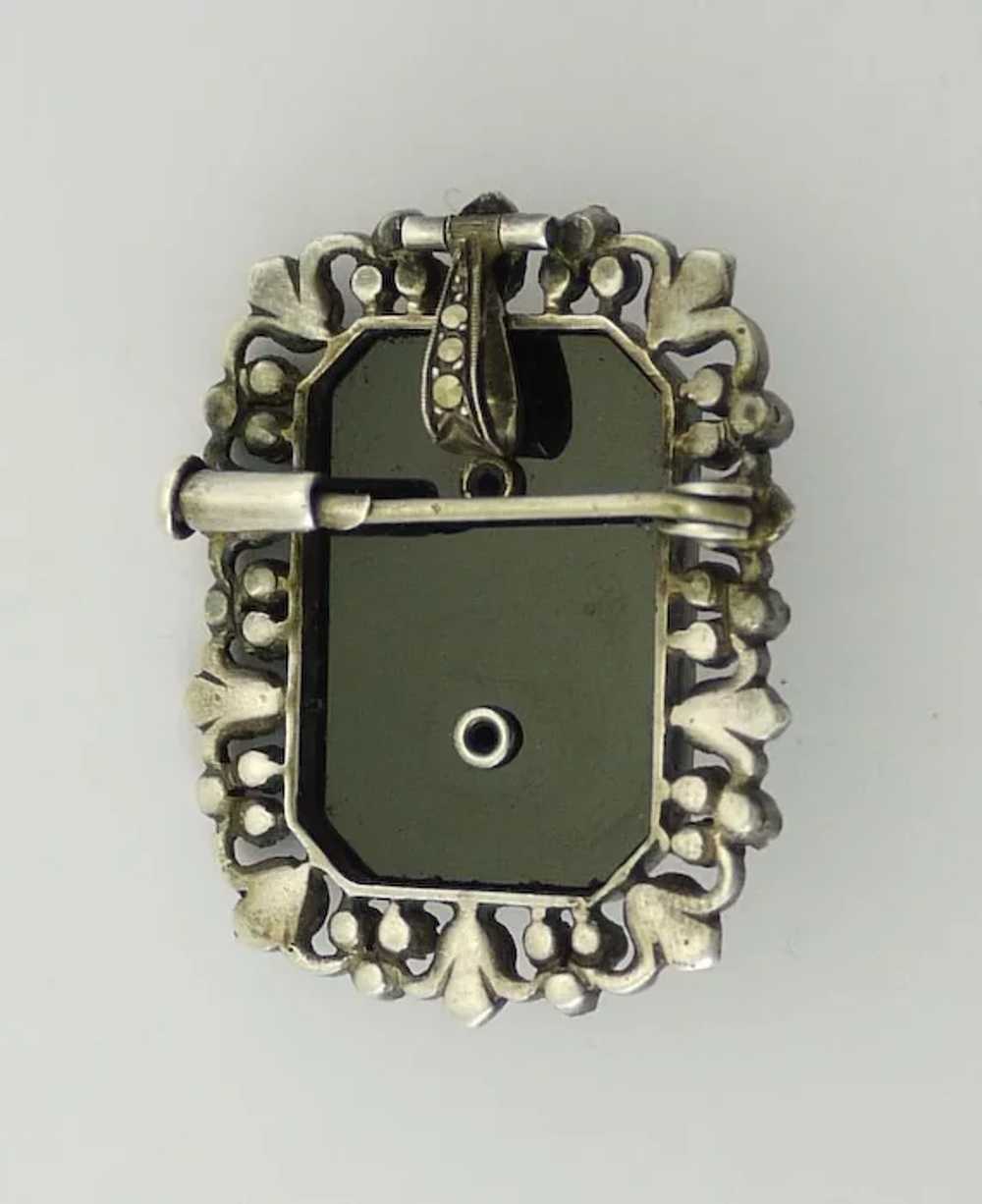 Art Deco Silver Onyx and Turquoise Pendant /Pin - image 7