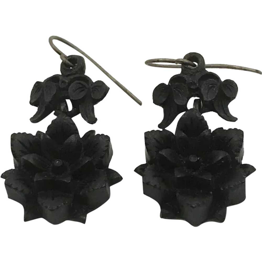 Victorian Carved Bog Oak  Earrings - image 1