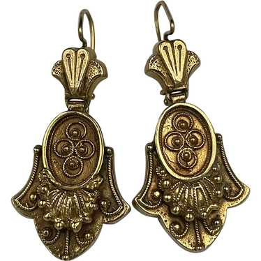 Dangle Etruscan Revival 14k Gold Earrings - image 1