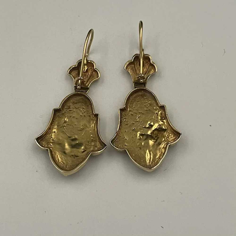 Dangle Etruscan Revival 14k Gold Earrings - image 3