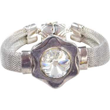 Sterling Silver Big Faux Diamond Flower Bracelet ~