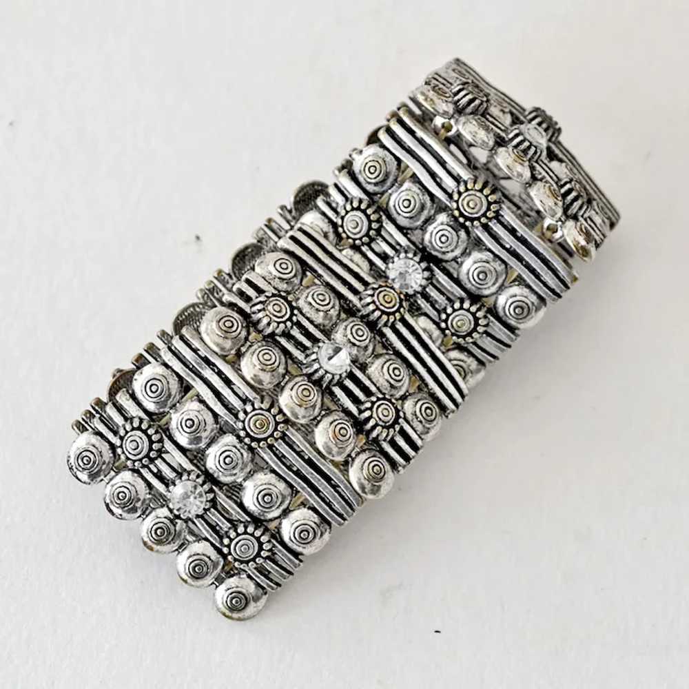 Wide Expansion Bracelet  Silver Tone with Rhinest… - image 3