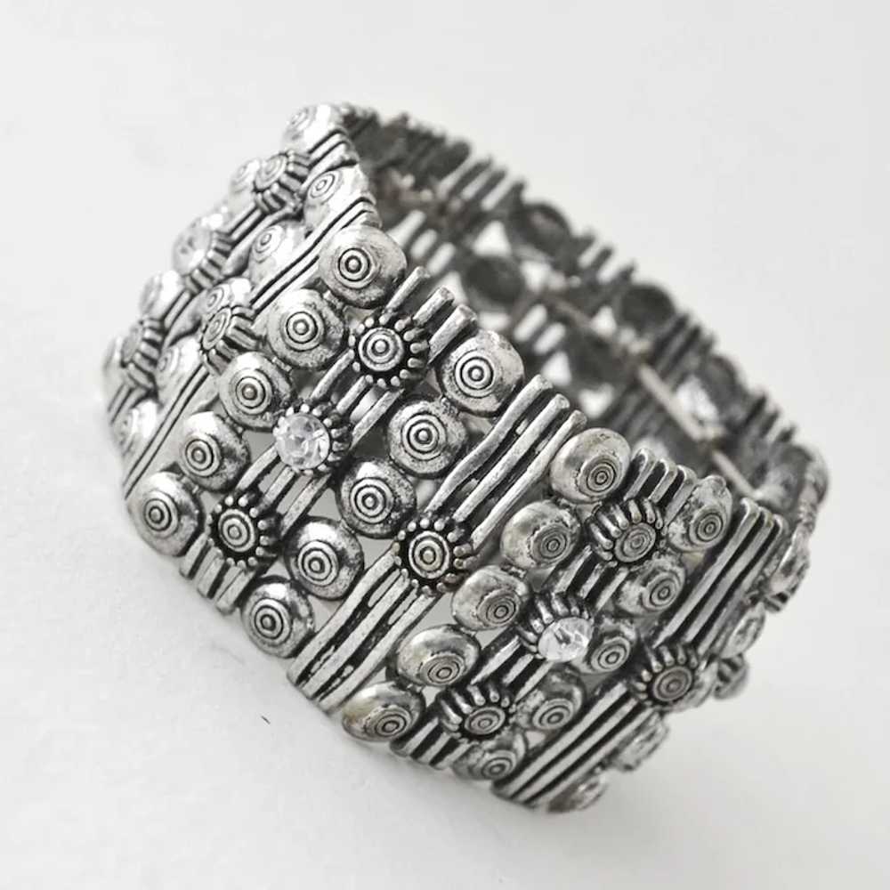 Wide Expansion Bracelet  Silver Tone with Rhinest… - image 4
