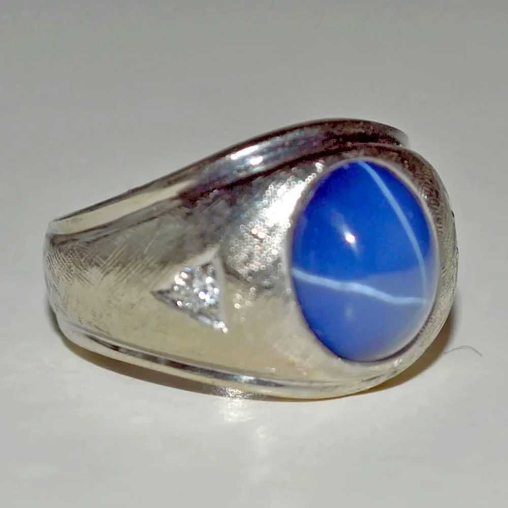 Ring Lab Created Star Sapphire Diamonds 14k White… - image 3