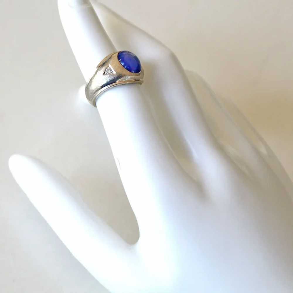 Ring Lab Created Star Sapphire Diamonds 14k White… - image 7