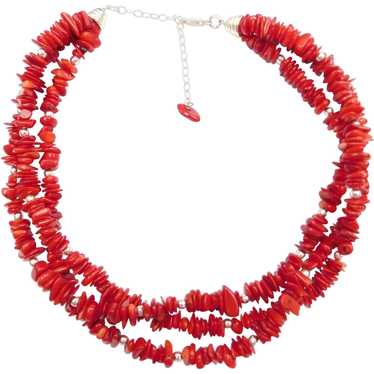 Vintage Branch Coral Necklace Red Coral Beads Chips Nuggets Retro