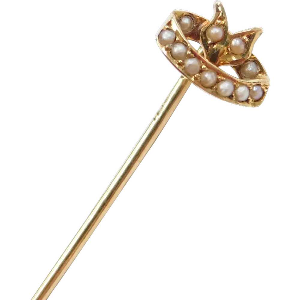 Edwardian 14k Gold Seed Pearl Stick Pin - image 1