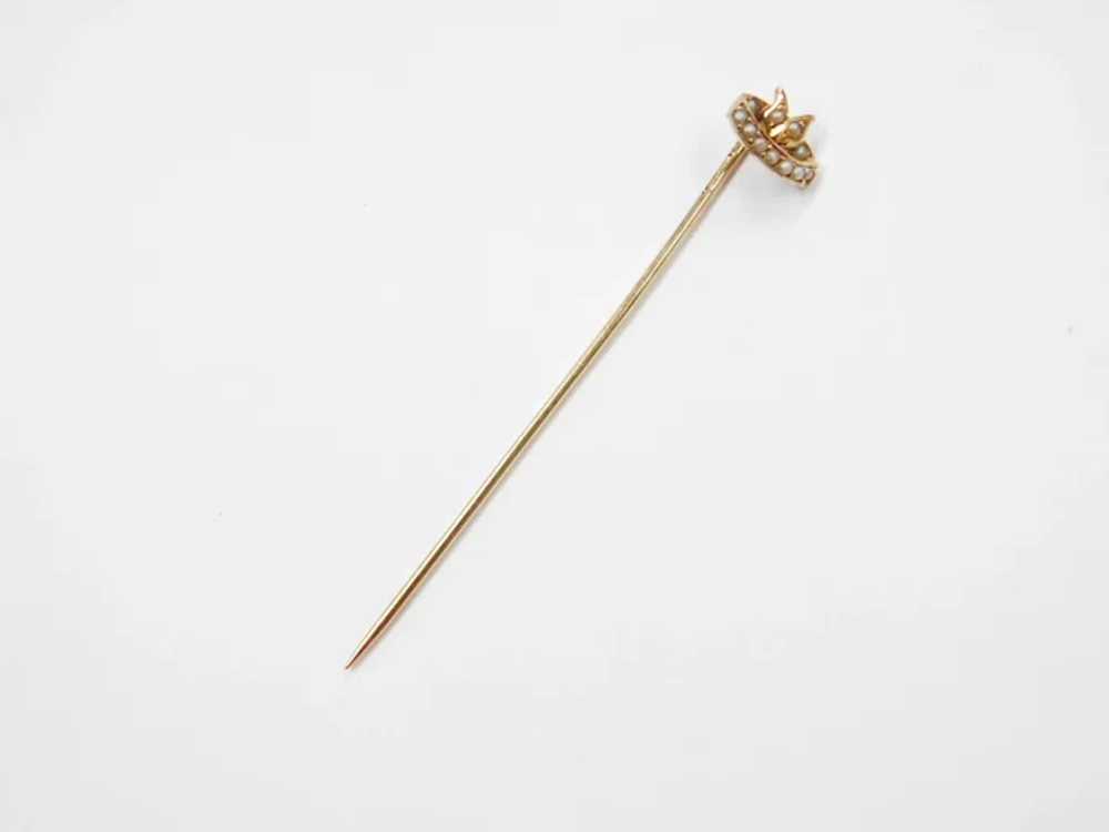 Edwardian 14k Gold Seed Pearl Stick Pin - image 2