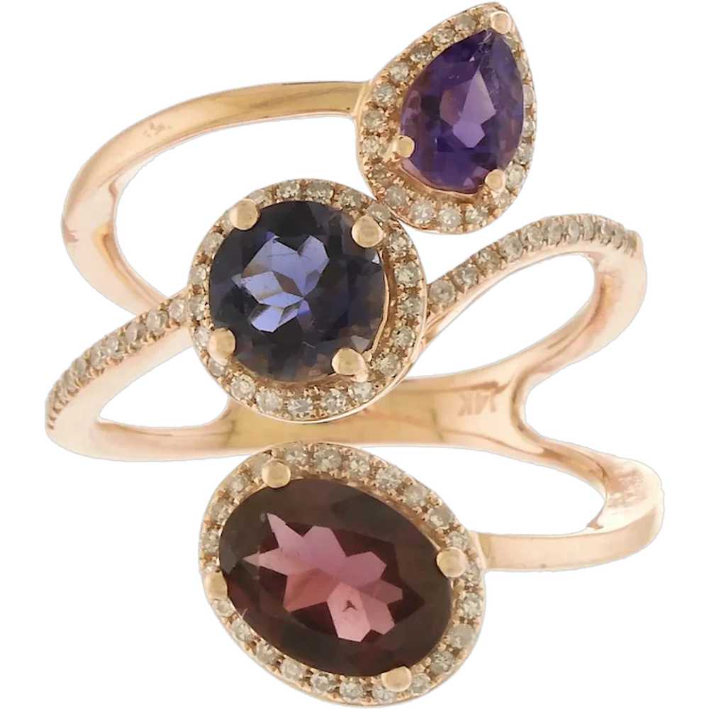 EFFY Multi-Stone Ring with Halo Diamonds in 14k R… - image 1