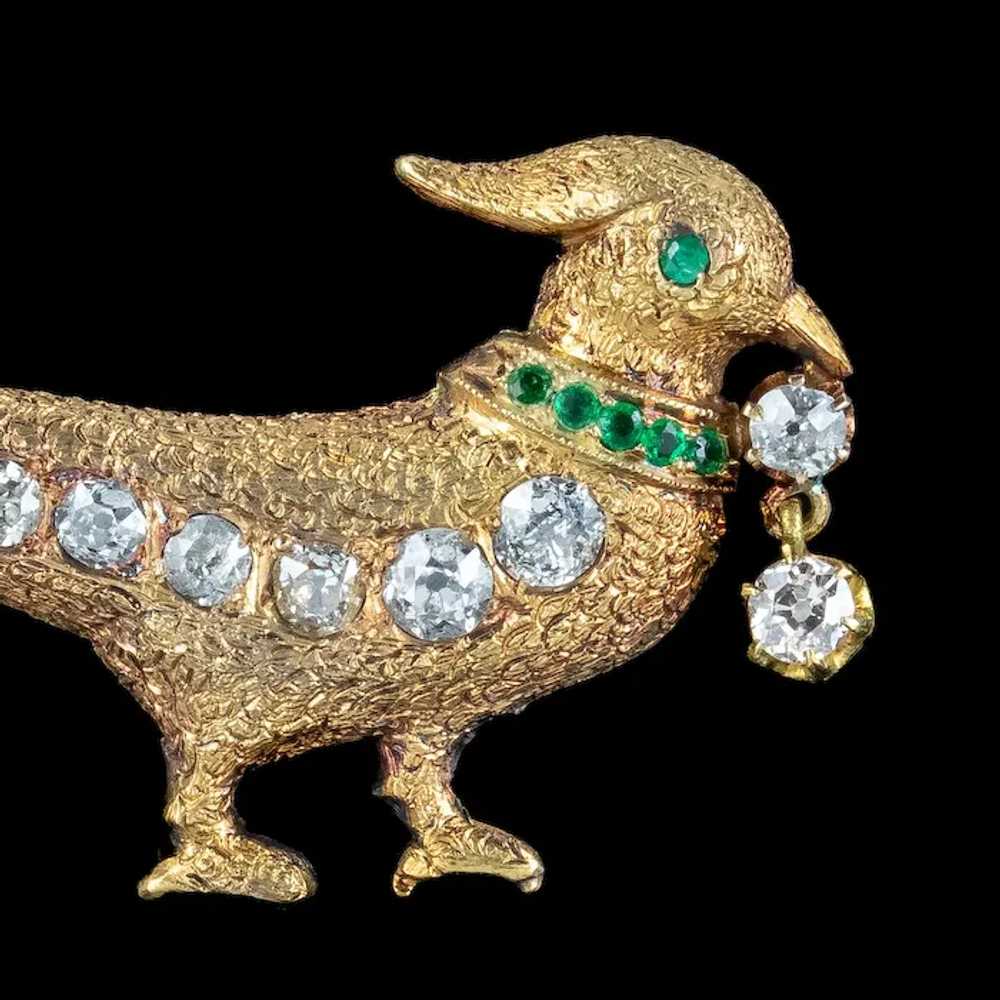 Antique Edwardian Pheasant Brooch Diamond Emerald… - image 4