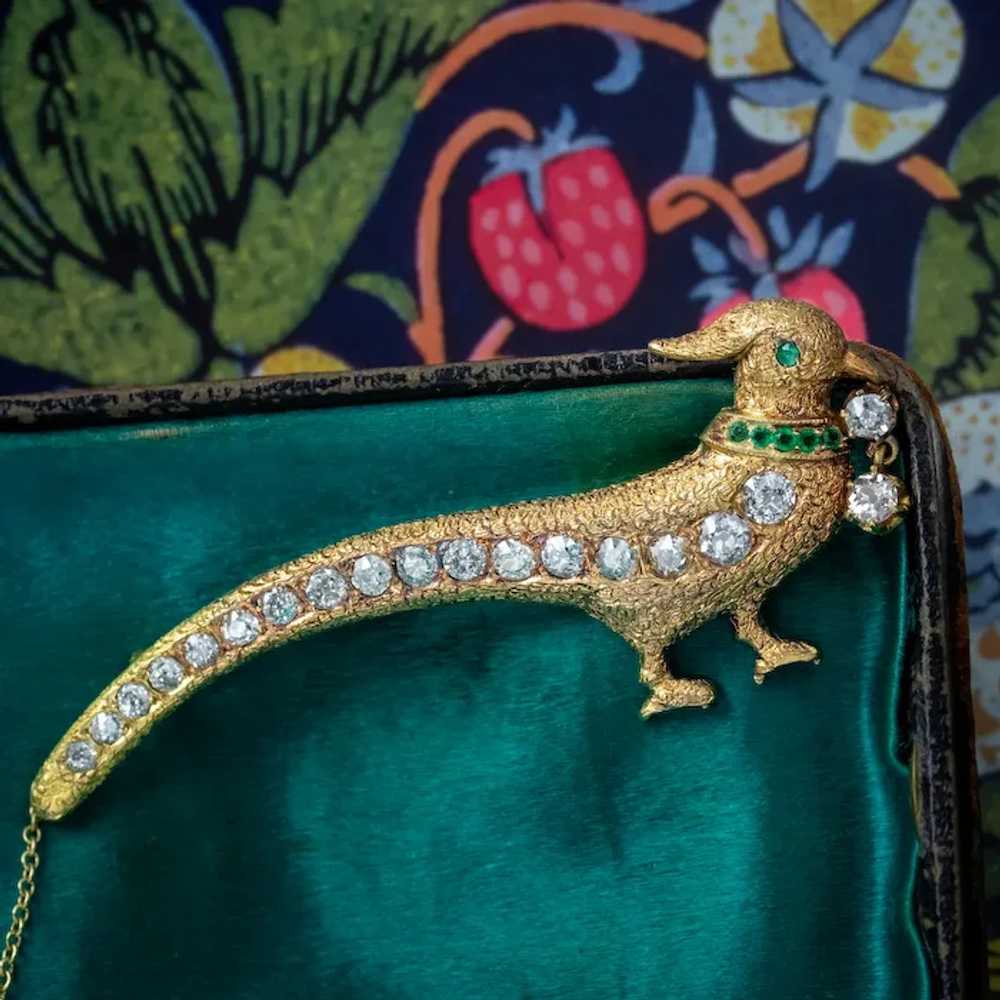 Antique Edwardian Pheasant Brooch Diamond Emerald… - image 8