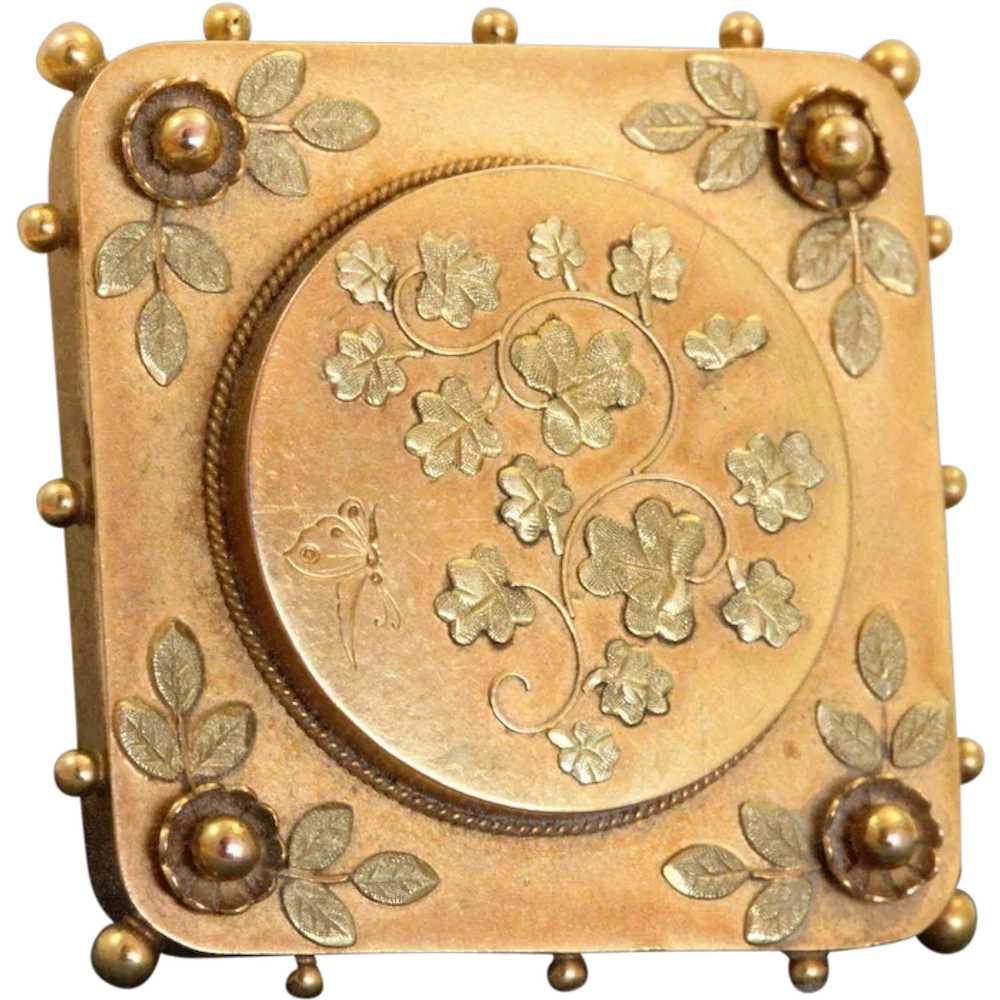 Early 20th Century 15 CT Gold Foliate Panel Brooch - image 1