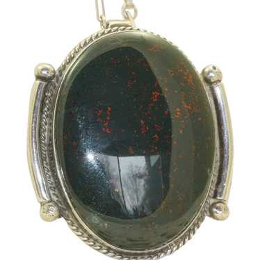 Estate Sterling Large Blood Stone Pendant with Han