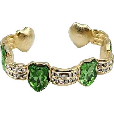 Vintage Retro Green Glass Rhinestone Shield Cuff … - image 1