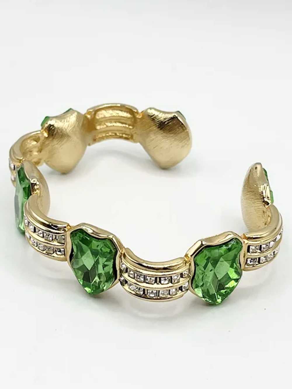 Vintage Retro Green Glass Rhinestone Shield Cuff … - image 2