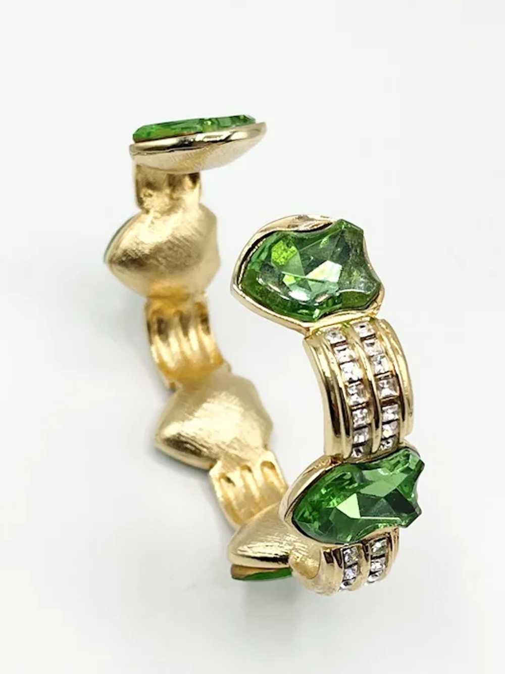 Vintage Retro Green Glass Rhinestone Shield Cuff … - image 3