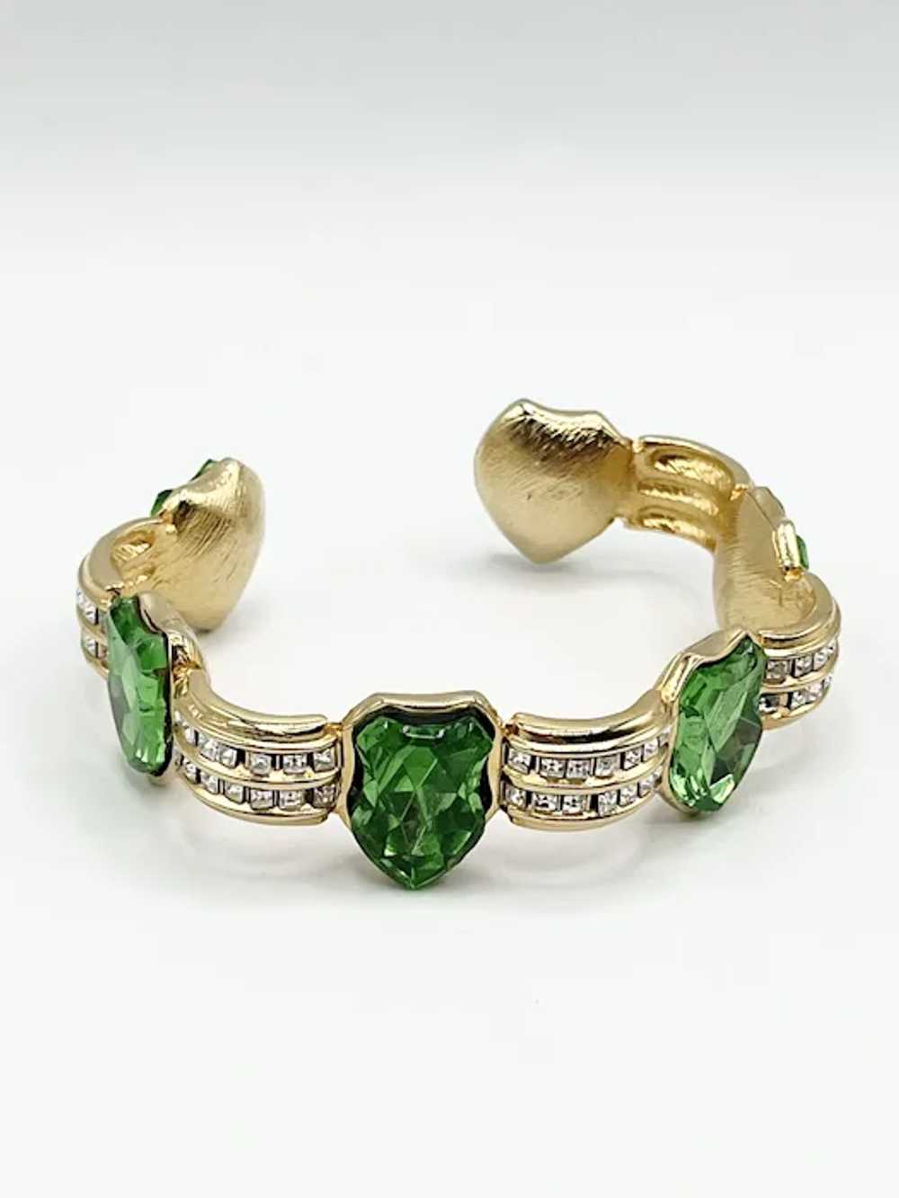 Vintage Retro Green Glass Rhinestone Shield Cuff … - image 4