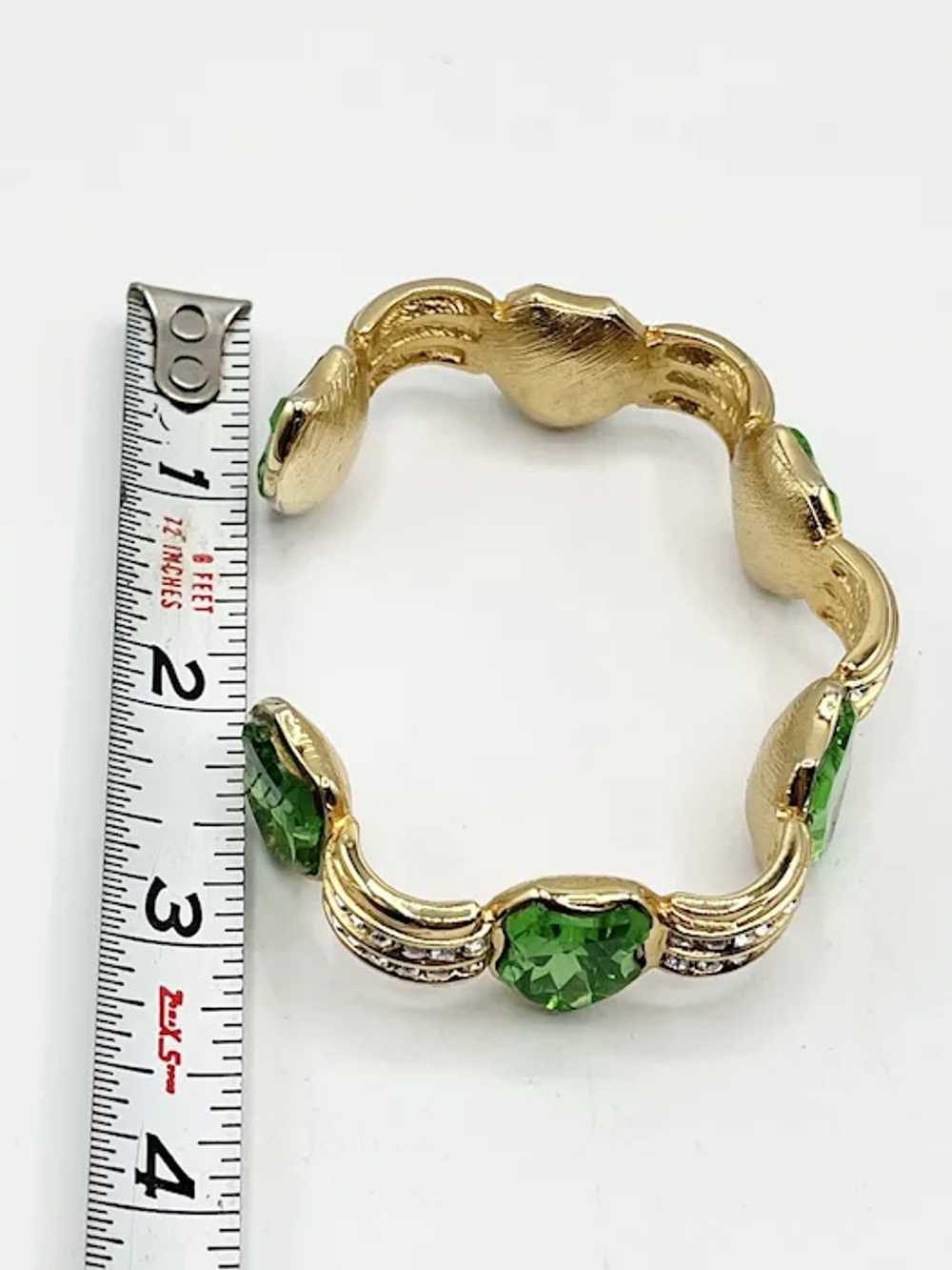 Vintage Retro Green Glass Rhinestone Shield Cuff … - image 5