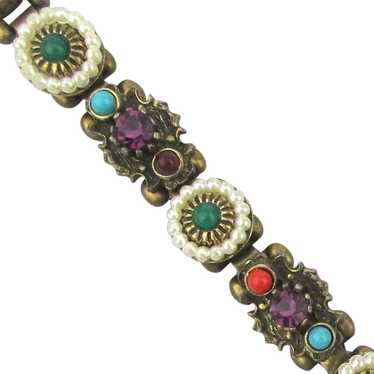 Signed Jeweled SELINI Link Bracelet - image 1