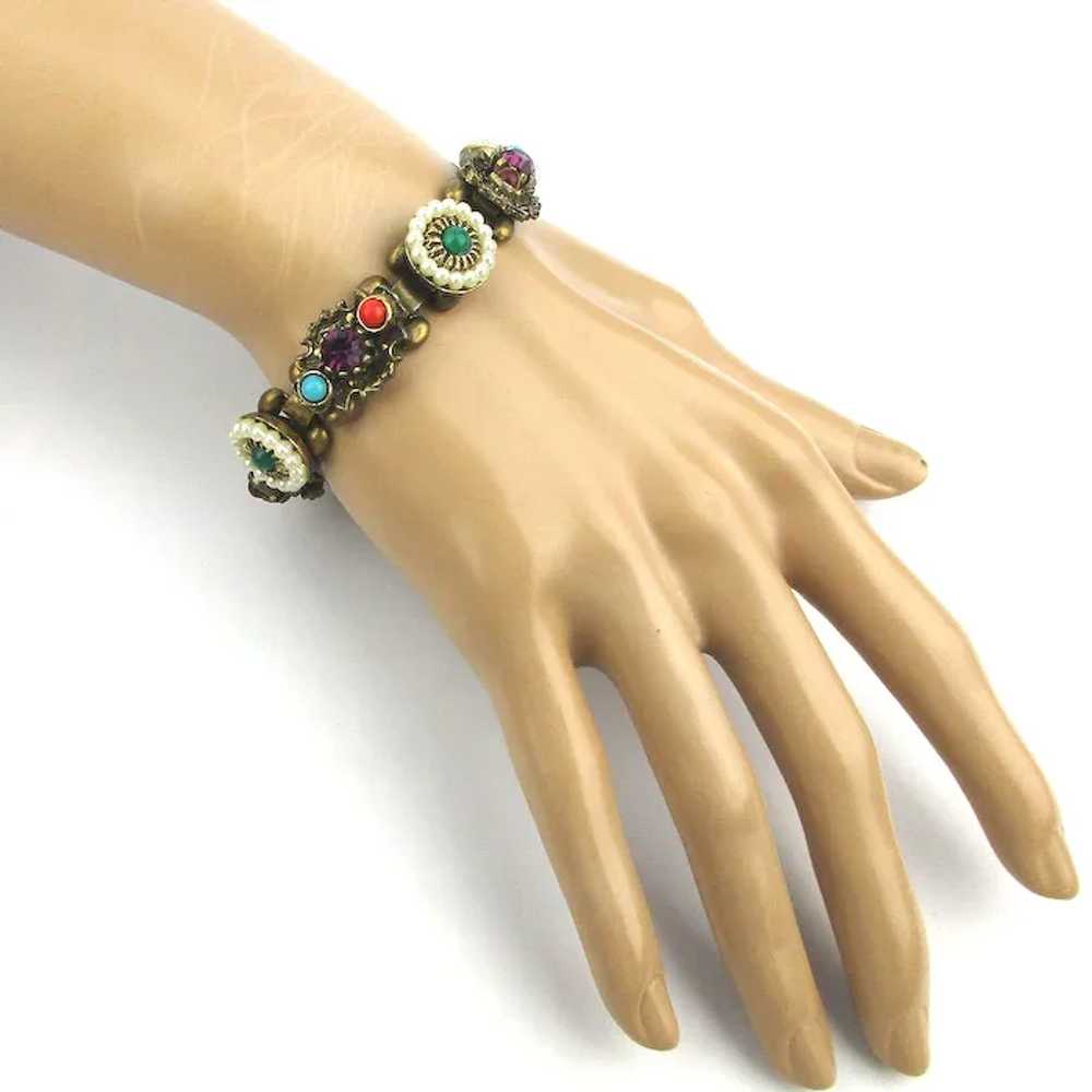 Signed Jeweled SELINI Link Bracelet - image 2