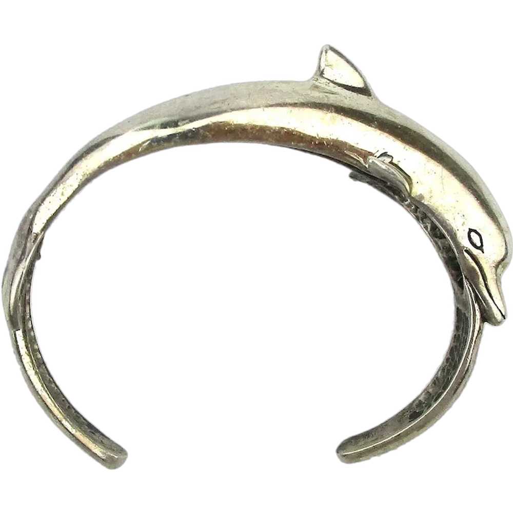 Big Jumping Dolphin Sterling Silver Cuff Bracelet… - image 1