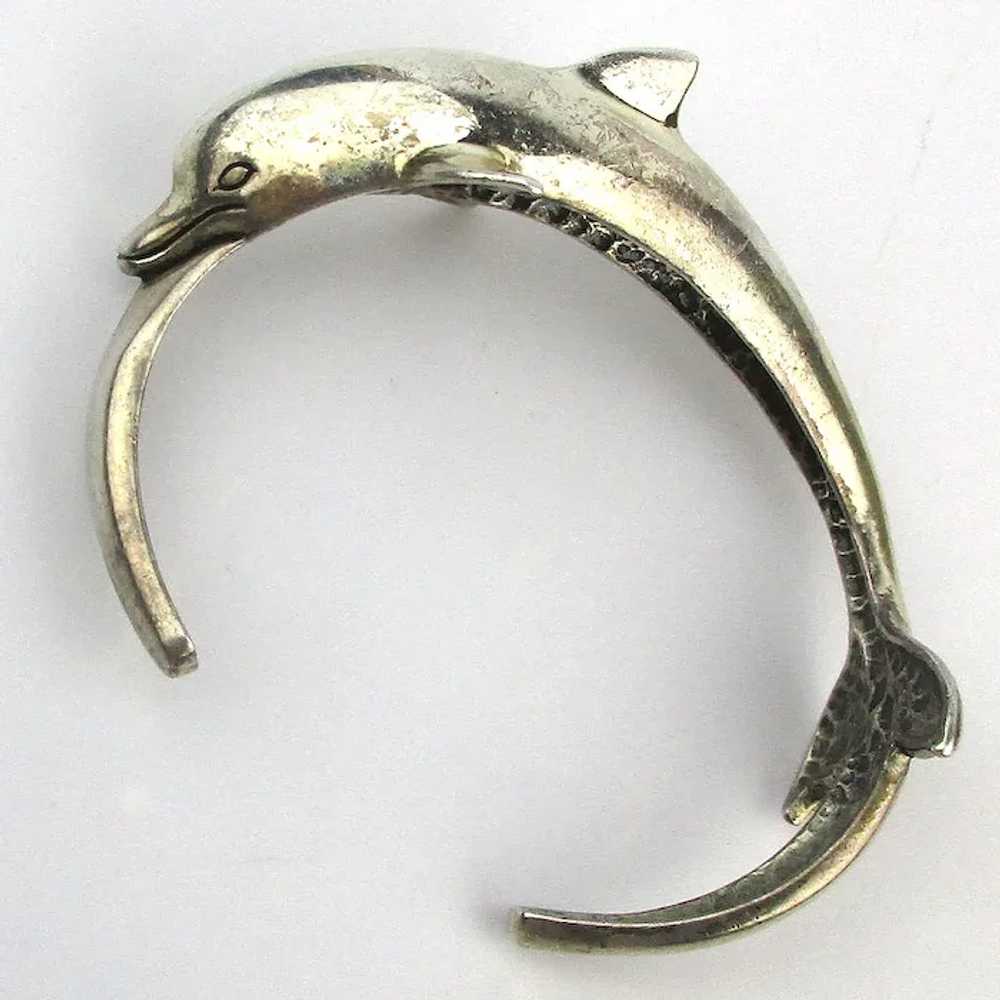 Big Jumping Dolphin Sterling Silver Cuff Bracelet… - image 2