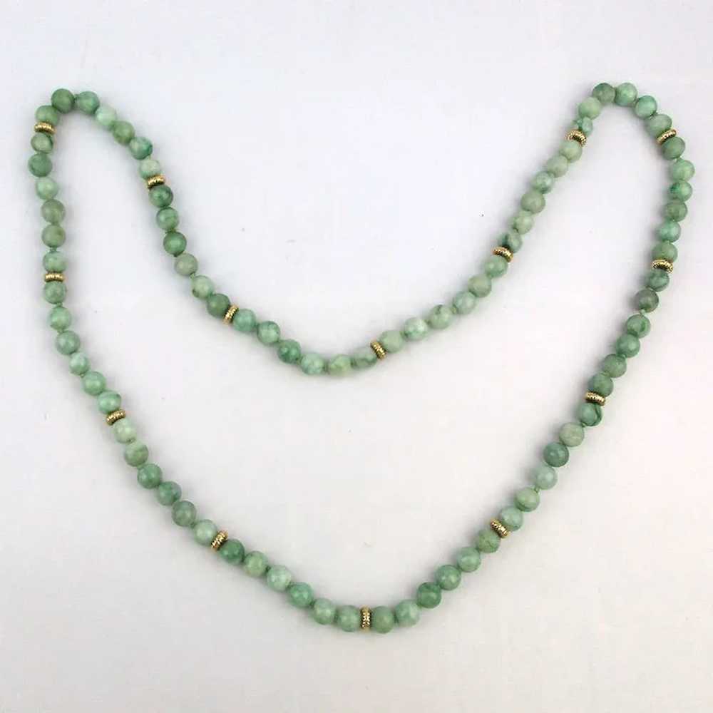 Long Mottled Jade Bead Necklace 14K Gold Spacers 32 I… - Gem