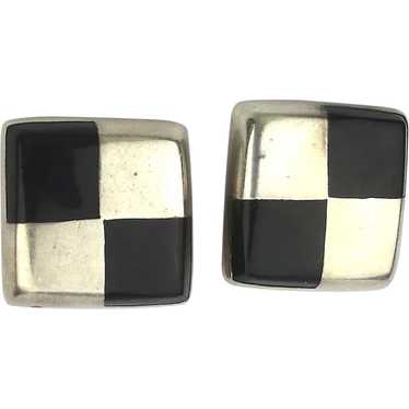 Taxco 925 Sterling Silver Checkered Clip Earrings