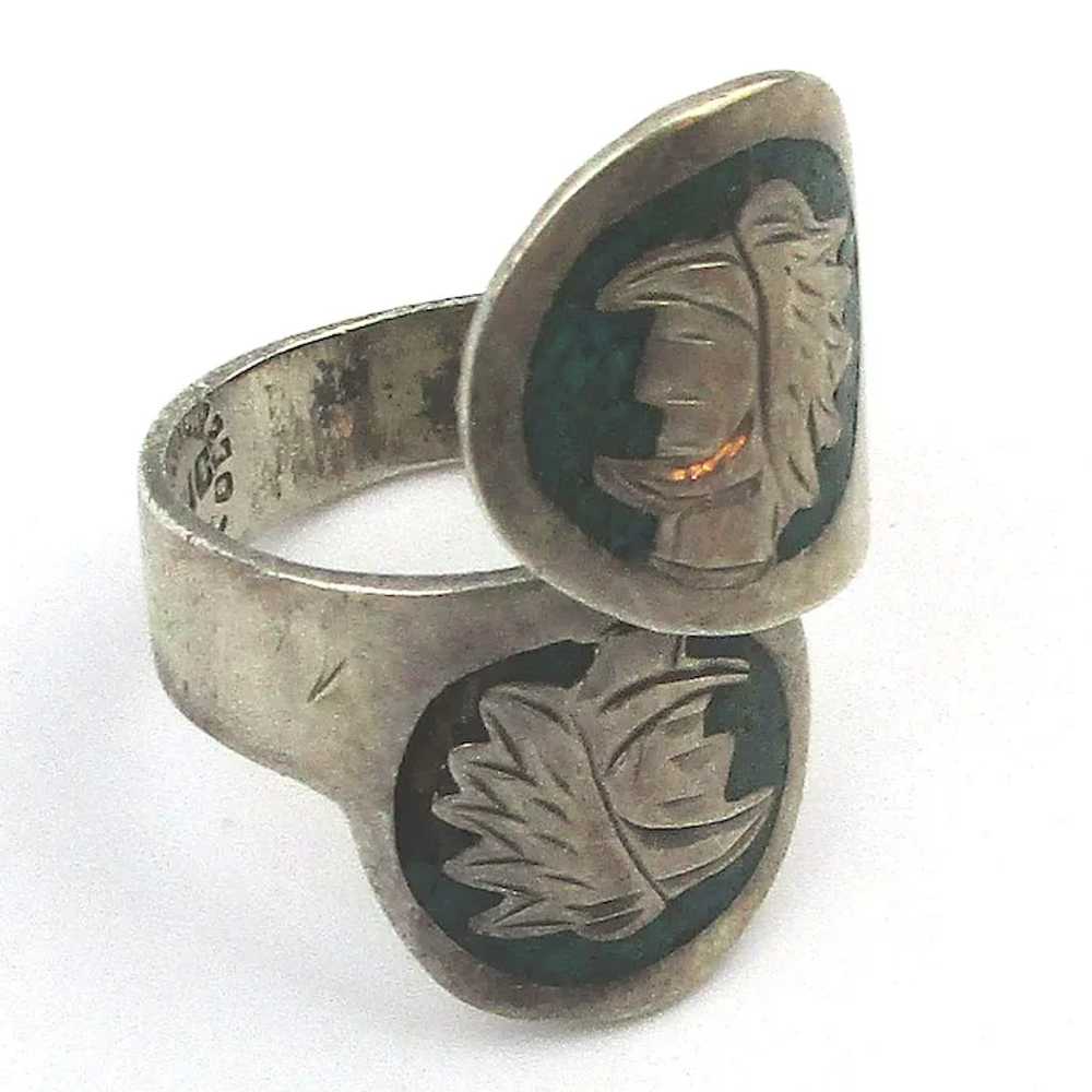 Mexican Sterling Silver Wraparound Ring Inlaid Ea… - image 2