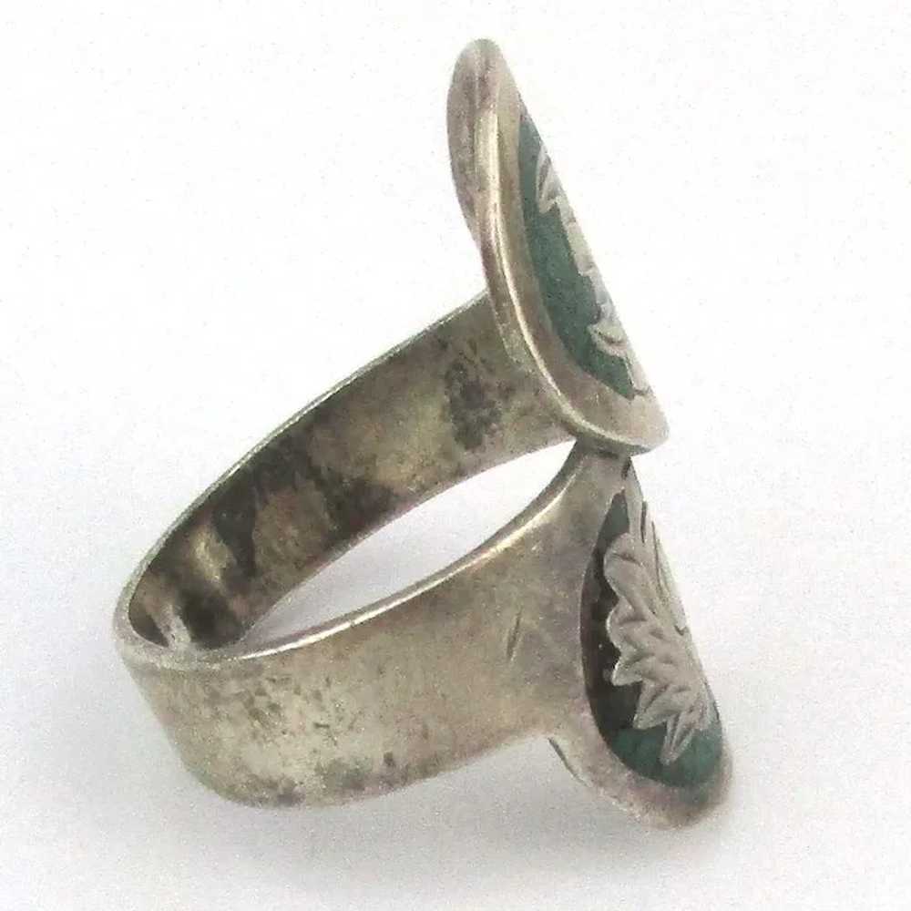 Mexican Sterling Silver Wraparound Ring Inlaid Ea… - image 4
