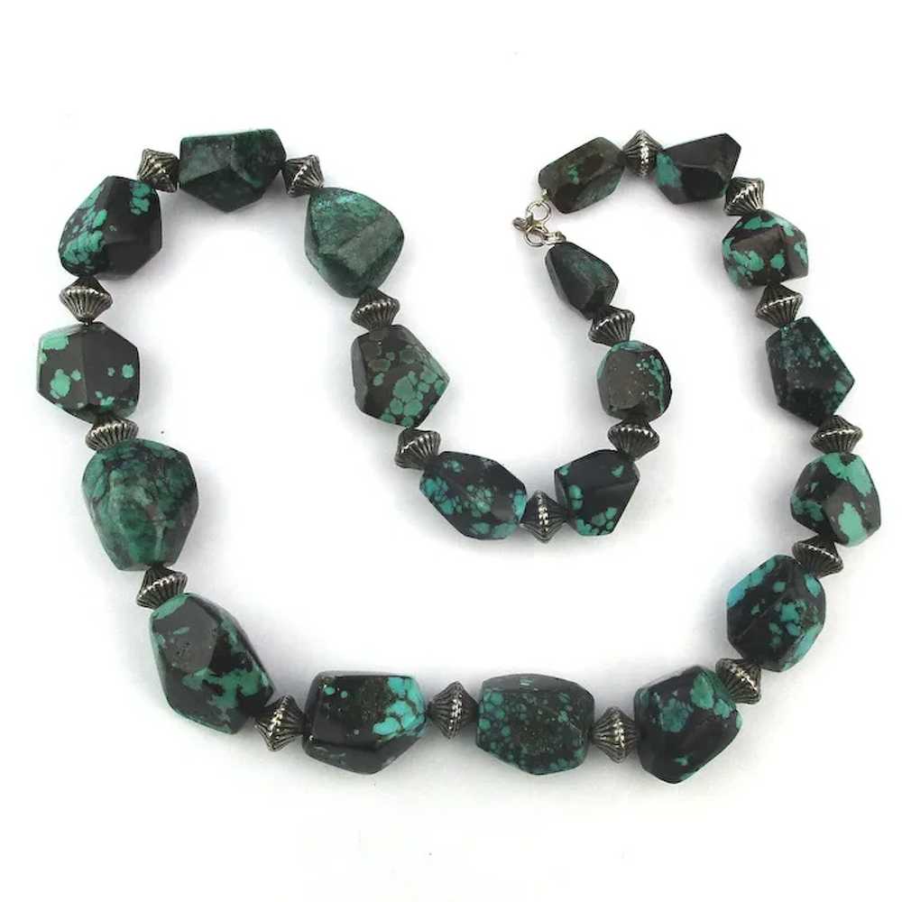Vintage Spiderweb Turquoise Bead Necklace - image 2