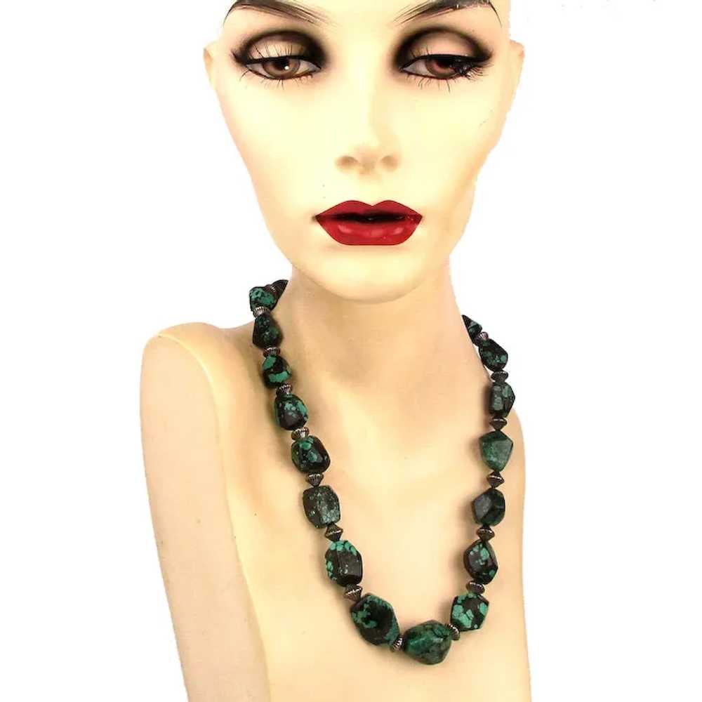 Vintage Spiderweb Turquoise Bead Necklace - image 3