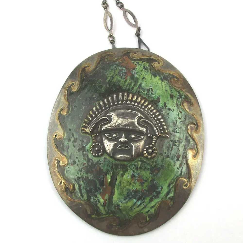 Old Mayan Mexican Necklace Sterling Silver Enamel… - image 2