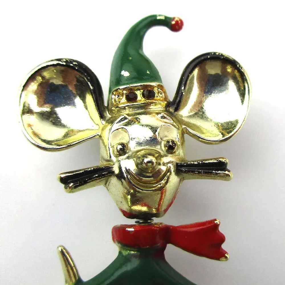 Kinetic BJ Bobble Head Mouse Pin Brooch Enamel Elf - image 2