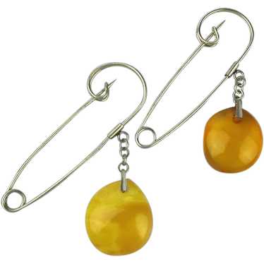 Vintage Baltic Amber Safety Pin Dangles Earrings - image 1