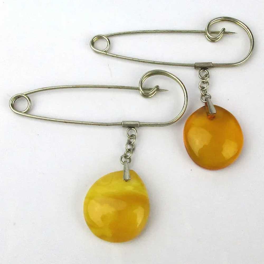 Vintage Baltic Amber Safety Pin Dangles Earrings - image 2