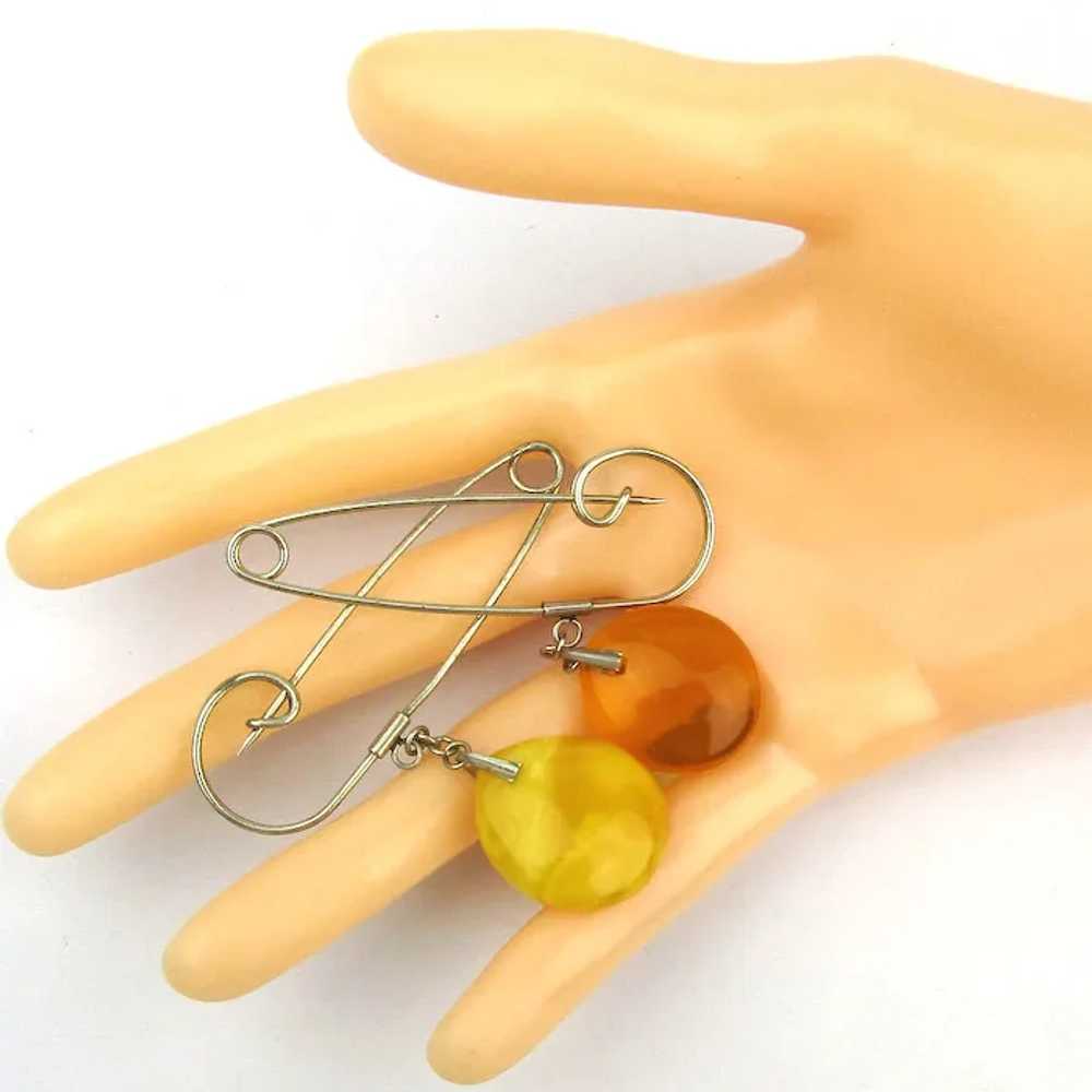 Vintage Baltic Amber Safety Pin Dangles Earrings - image 3